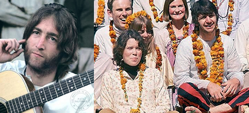John Lennon in India, 1968 (L), Prudence Farrow and Ringo Starr in India, 1968 (R) John Lennon in India, 1968 (L), Prudence Farrow and Ringo Starr in India, 1968 (R)