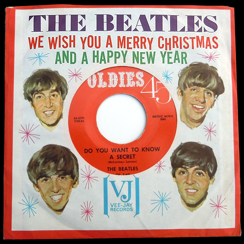 Special Beatles Christmas Sleeve issued in October 1964 for Beatles singles on Vee Jay & Oldies label (click to enlarge) Special Beatles Christmas Sleeve issued in October 1964 for Beatles singles on Vee Jay & Oldies label (click to enlarge)